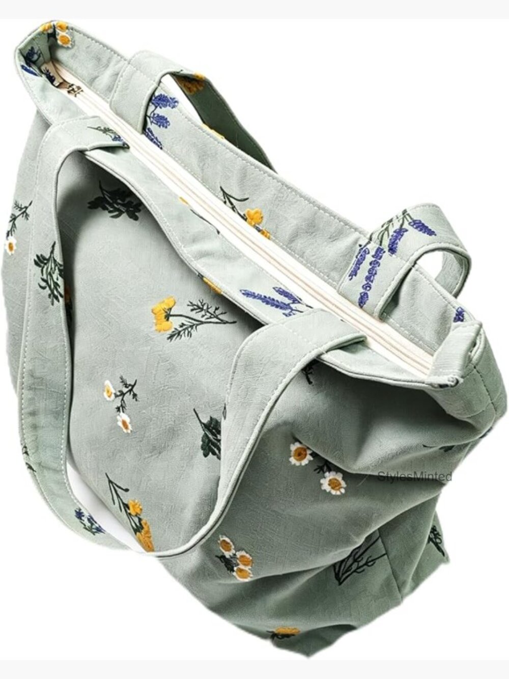 Embroidered Floral Tote Bag - Lightweight Canvas Shoulder Bag for Work